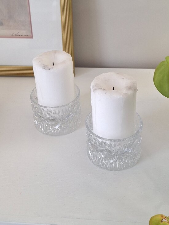 2 Vintage Crystal Pinwheel pillar Candle holders glass - Picture 1 of 1